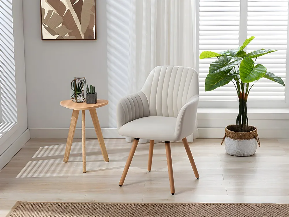 Set van 2 stoelen met armleuning - Stof en metaal met houteffect - Crèmekleur - ELEANA