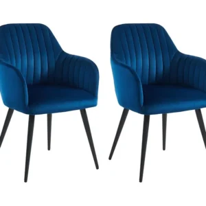 Set van 2 stoelen met armleuningen ELEANA - Fluweel & zwart metaal - Blauw - Koop online