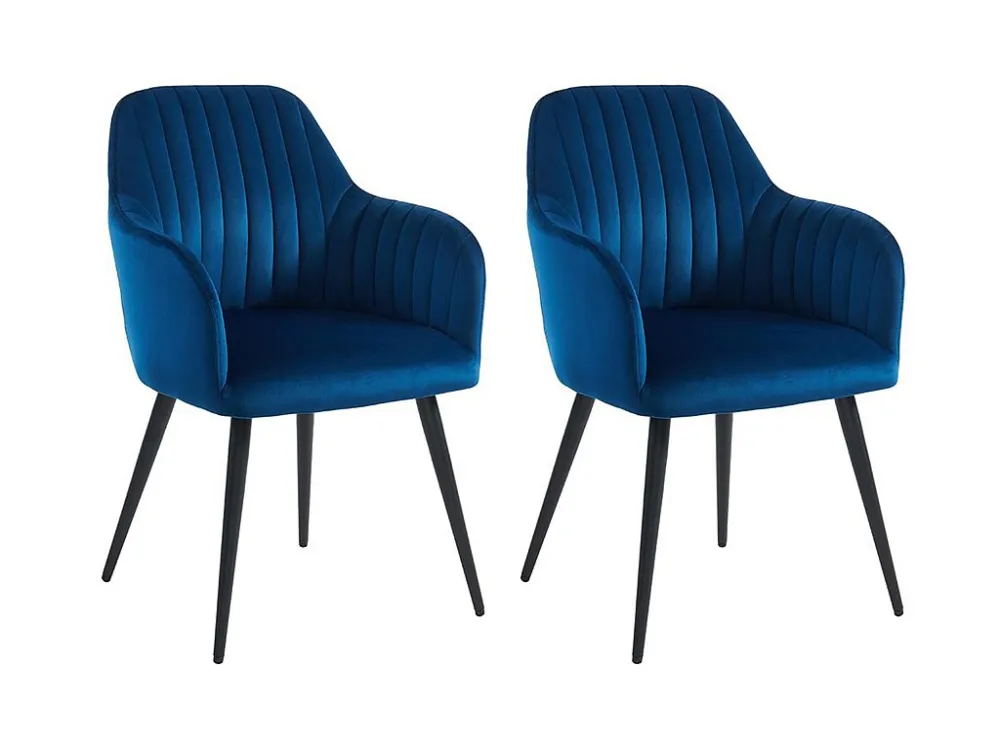 Set van 2 stoelen met armleuningen ELEANA - Fluweel & zwart metaal - Blauw - Koop online
