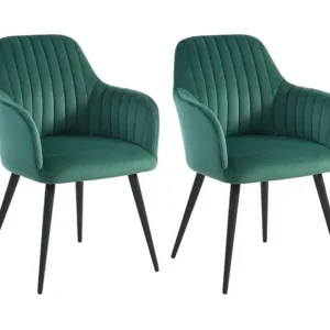 Set van 2 stoelen met armleuningen ELEANA - Fluweel & zwart metaal - Groen - Koop online