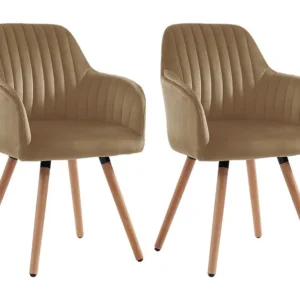 Set van 2 stoelen met armleuningen ELEANA - Fluweel en metaal met houteffect - Beige