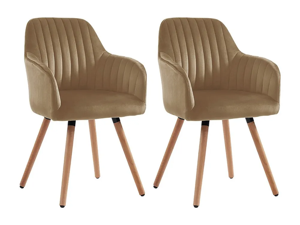 Set van 2 stoelen met armleuningen ELEANA - Fluweel en metaal met houteffect - Beige