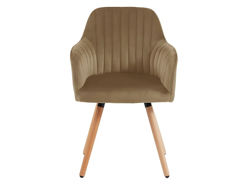 Set van 2 stoelen met armleuningen ELEANA - Fluweel en metaal met houteffect - Beige