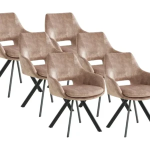 Set van 6 stoelen met armleuningen - Fluweel en metaal - Beige - KELINE - Koop nu online