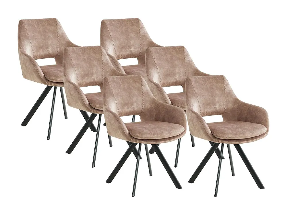 Set van 6 stoelen met armleuningen - Fluweel en metaal - Beige - KELINE - Koop nu online