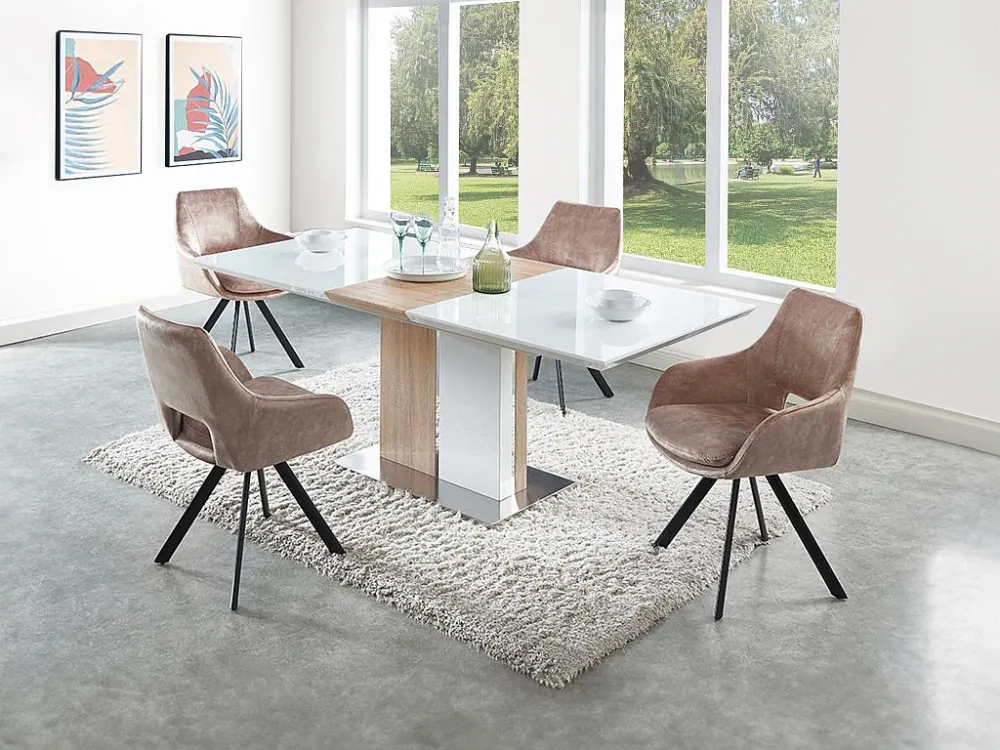 Set van 6 stoelen met armleuningen - Fluweel en metaal - Beige - KELINE - Koop nu online