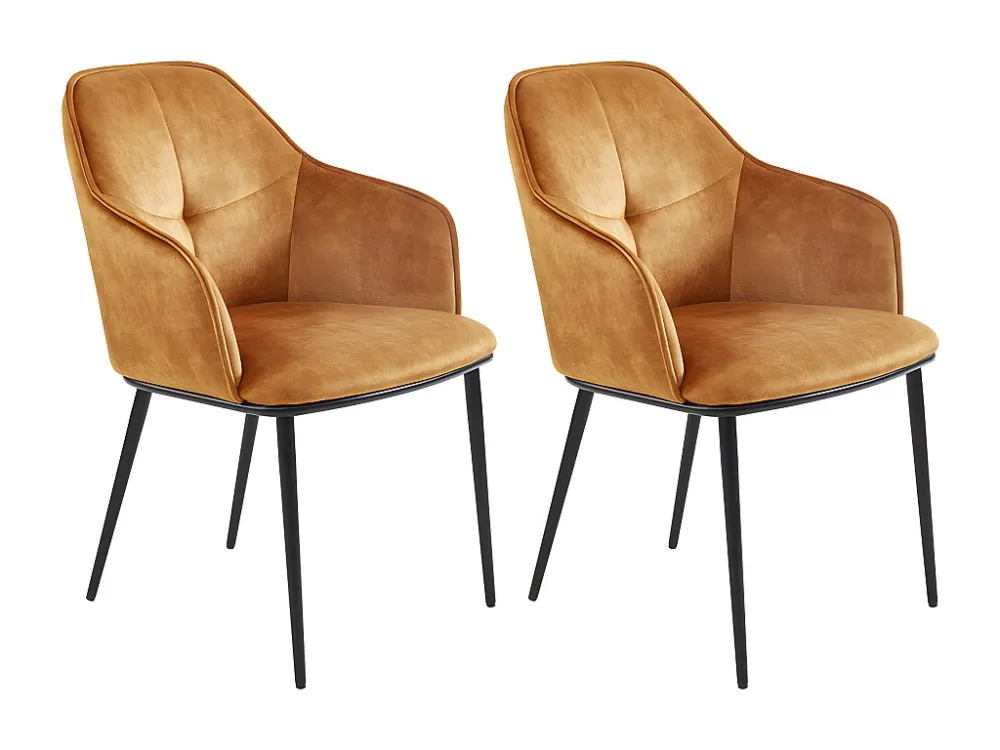 Set van 2 stoelen met armleuningen - Fluweel en metaal - Camel - ELERINA - Koop nu online
