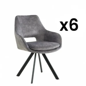 Set van 6 stoelen met armleuningen - Fluweel en metaal - Grijs - KELINE - Koop nu online