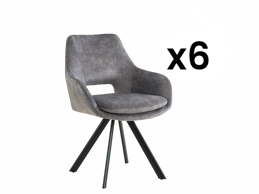 Set van 6 stoelen met armleuningen - Fluweel en metaal - Grijs - KELINE - Koop nu online