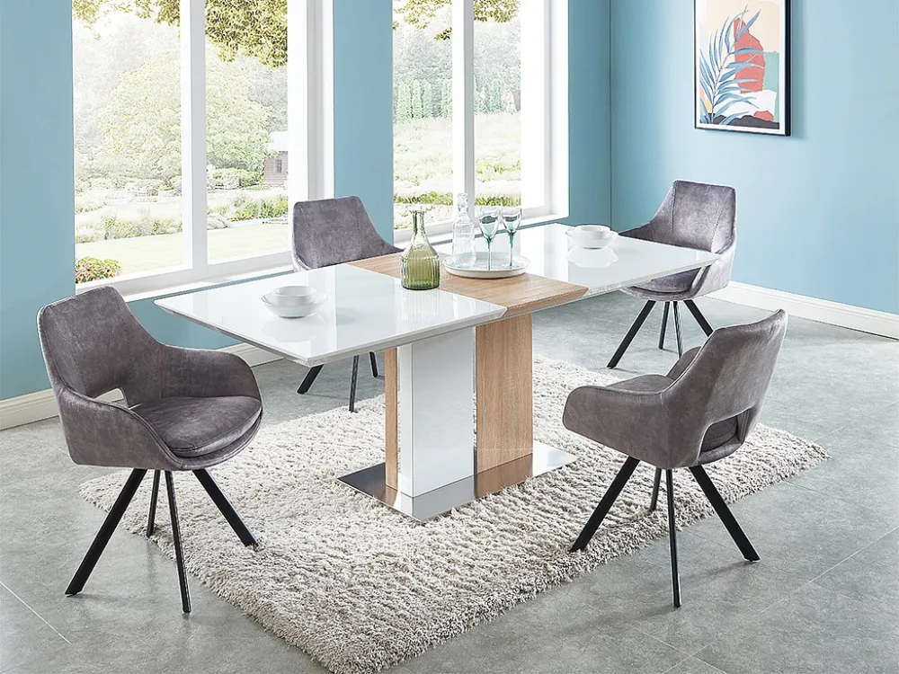 Set van 6 stoelen met armleuningen - Fluweel en metaal - Grijs - KELINE - Koop nu online