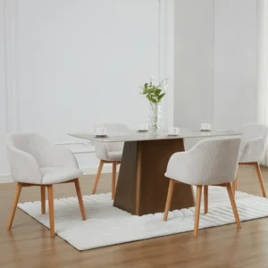 Set van 2 stoelen met armleuningen - Ribfluweel en heveahout - Crèmewit - JELISA