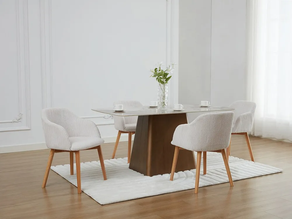 Set van 2 stoelen met armleuningen - Ribfluweel en heveahout - Crèmewit - JELISA