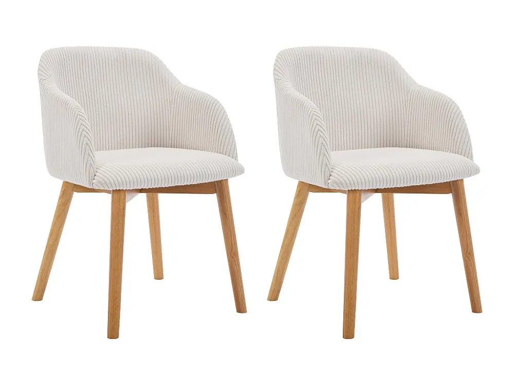 Set van 2 stoelen met armleuningen - Ribfluweel en heveahout - Crèmewit - JELISA