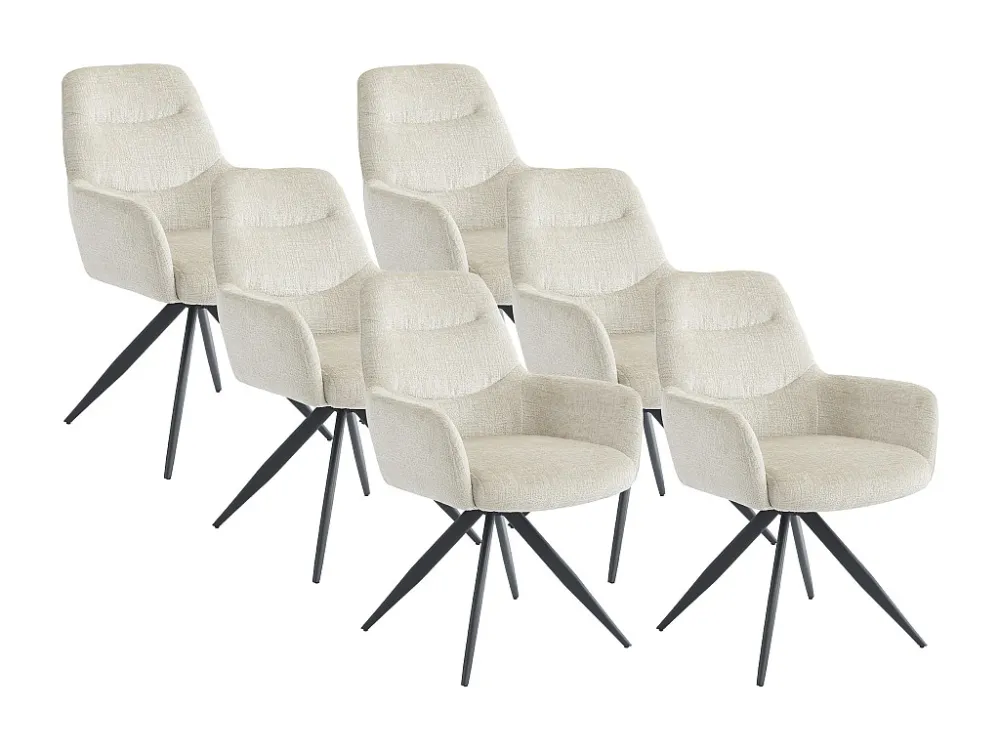 Set van 6 stoelen met armleuningen stof en zwart metaal - Crème - JENANE
