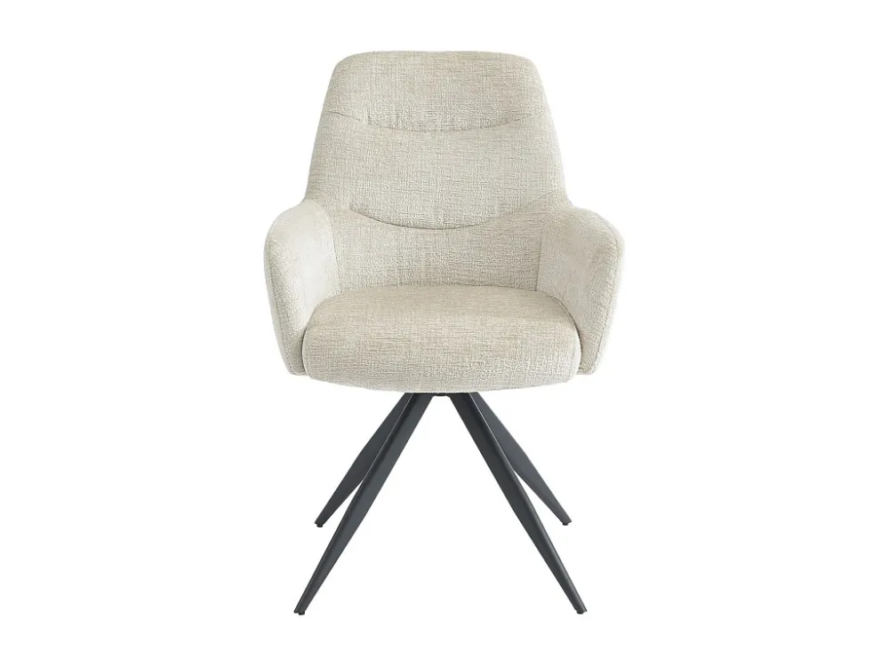 Set van 6 stoelen met armleuningen stof en zwart metaal - Crème - JENANE