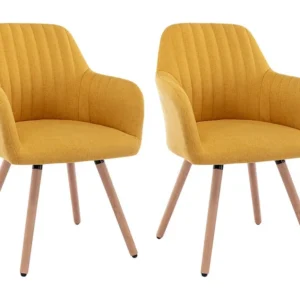 Set van 2 stoelen met armleuningen - Stof en metaal met houteffect - Geel - Koop nu