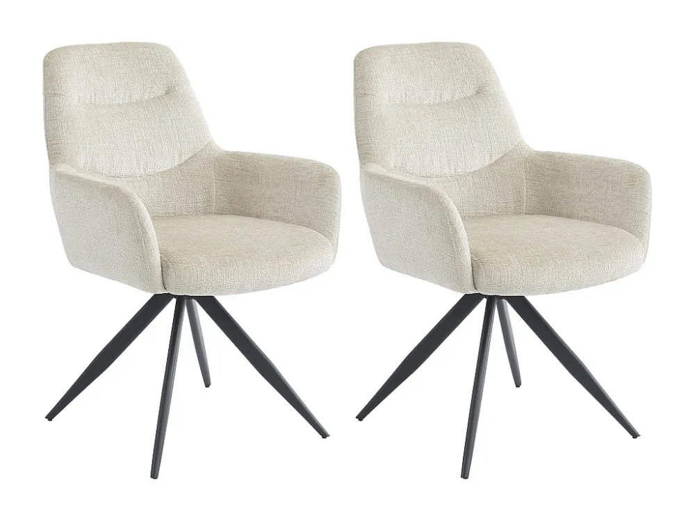 Set van 2 stoelen met armleuningen stof en zwart metaal - Crème - JENANE