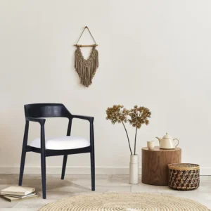 Set van 2 stoelen met armleuningen teak en stof - Zwart en wit - SOUADY