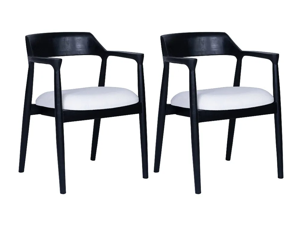 Set van 2 stoelen met armleuningen teak en stof - Zwart en wit - SOUADY