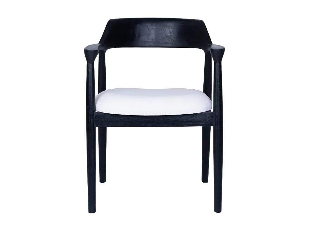 Set van 2 stoelen met armleuningen teak en stof - Zwart en wit - SOUADY