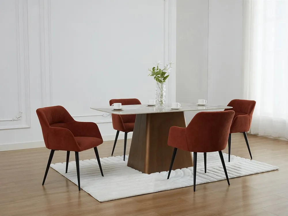 Set van 6 stoelen met armleuningen van stof en metaal - Terracotta - HEKA