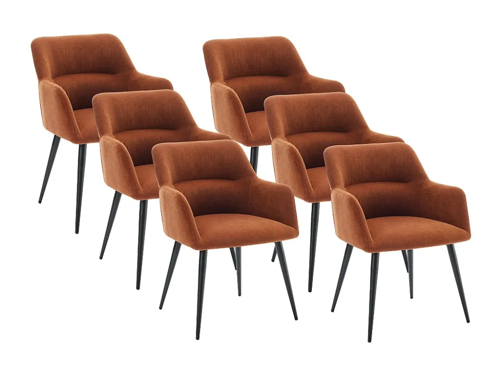 Set van 6 stoelen met armleuningen van stof en metaal - Terracotta - HEKA