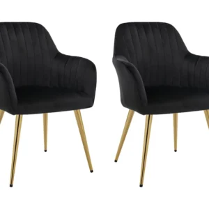 Set van 2 stoelen met armleuningen van velours en goudkleurig metaal - Zwart - ELEANA