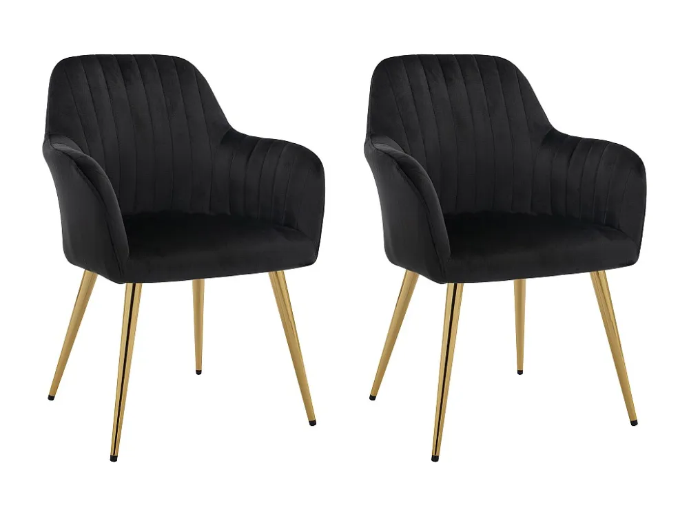 Set van 2 stoelen met armleuningen van velours en goudkleurig metaal - Zwart - ELEANA