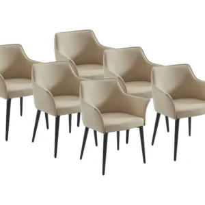 Set van 6 stoelen met armleuningen van kunstleer en zwart metaal - Beige - MIALOV