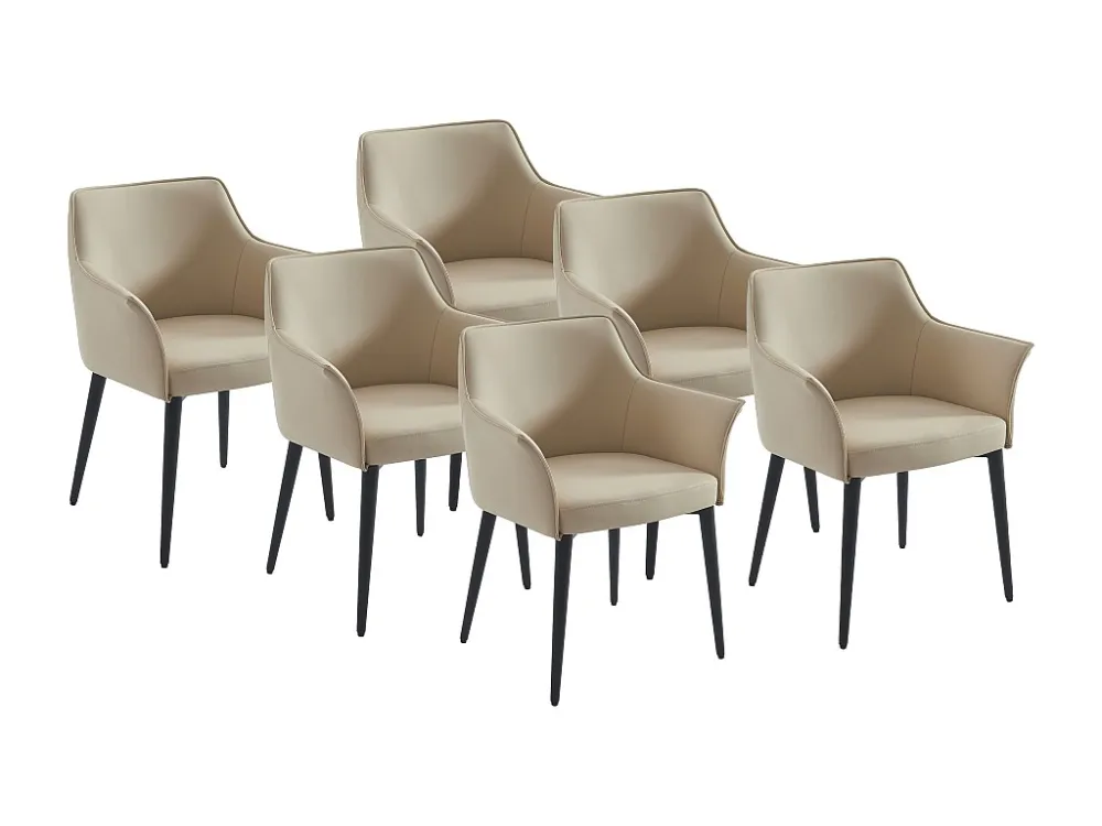 Set van 6 stoelen met armleuningen van kunstleer en zwart metaal - Beige - MIALOV