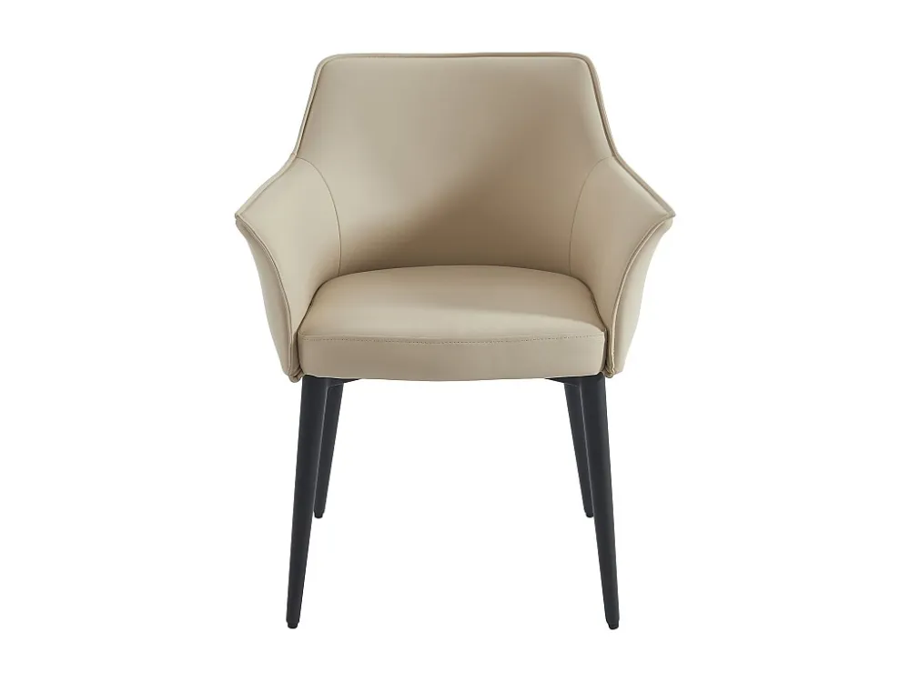 Set van 6 stoelen met armleuningen van kunstleer en zwart metaal - Beige - MIALOV