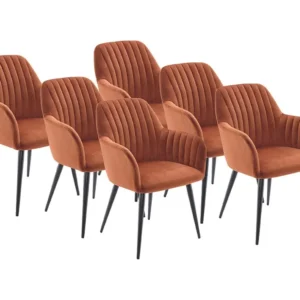 Set van 6 stoelen met armleuningen van velours en zwart metaal - Terracotta - ELEANA