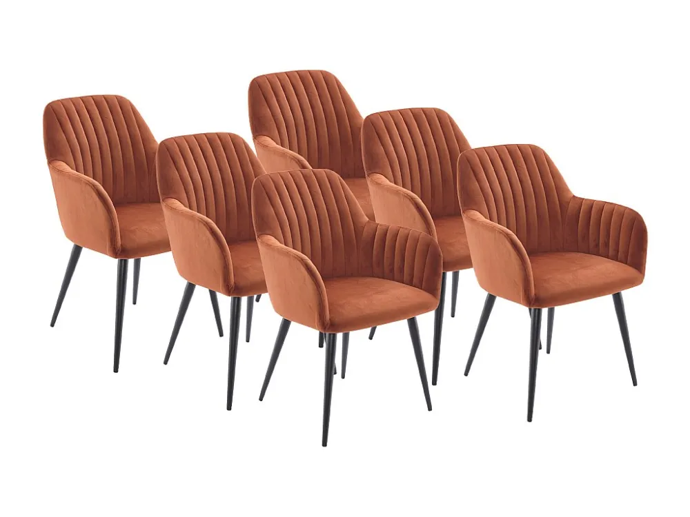 Set van 6 stoelen met armleuningen van velours en zwart metaal - Terracotta - ELEANA