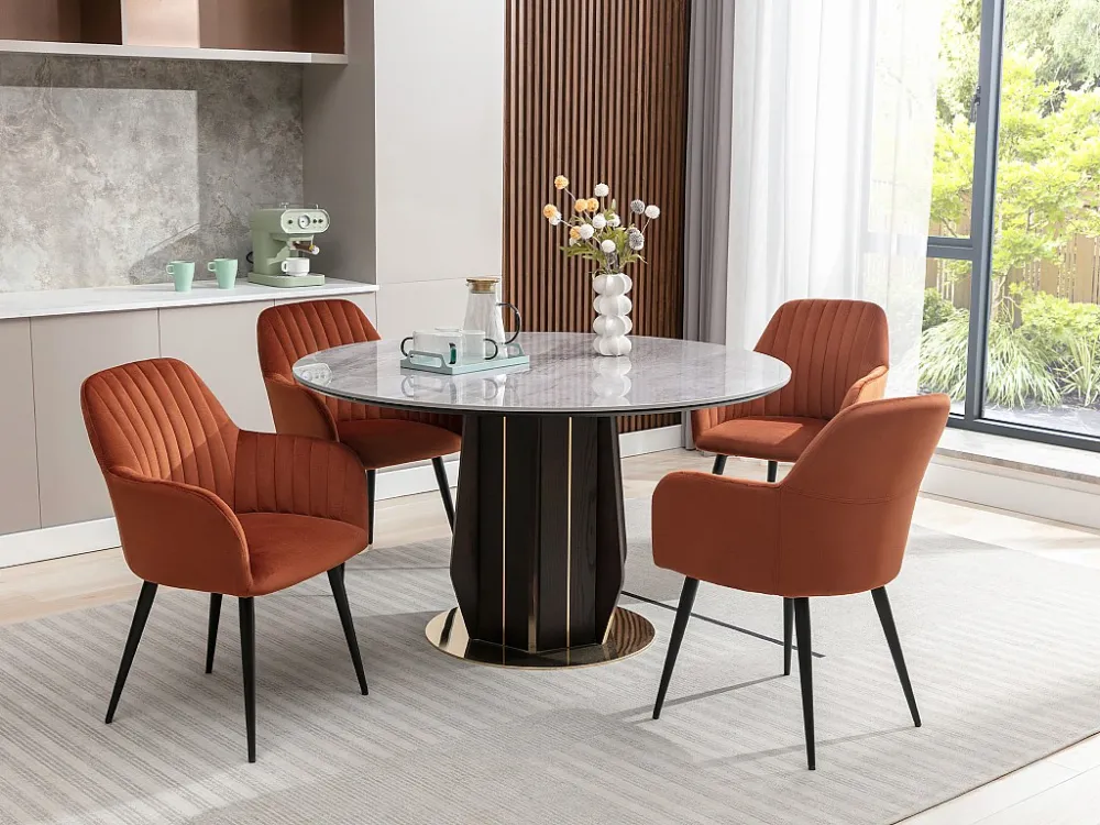 Set van 6 stoelen met armleuningen van velours en zwart metaal - Terracotta - ELEANA