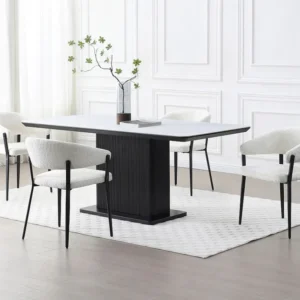 Set van 2 stoelen met armleuningen van boucléstof en zwart metaal - Wit - AVRELA