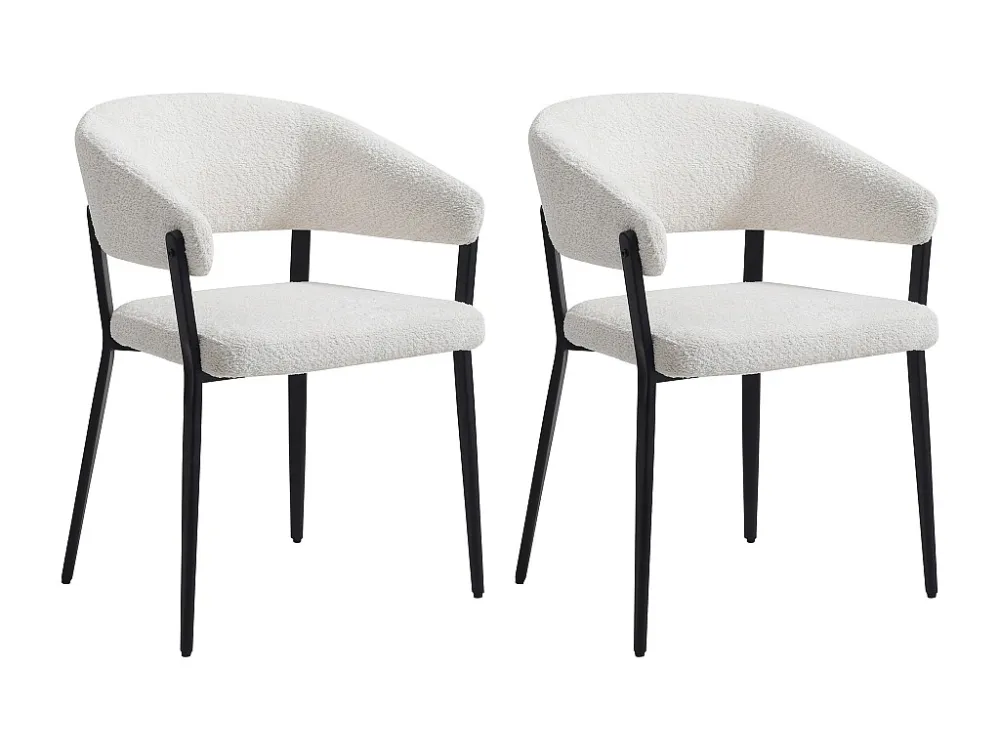 Set van 2 stoelen met armleuningen van boucléstof en zwart metaal - Wit - AVRELA
