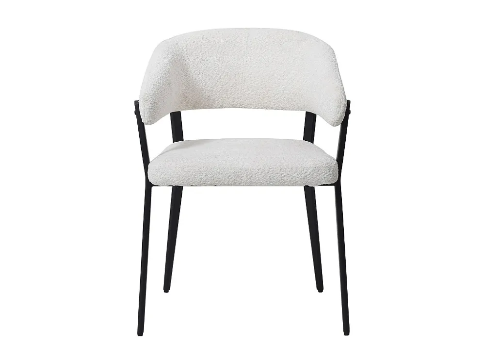 Set van 2 stoelen met armleuningen van boucléstof en zwart metaal - Wit - AVRELA