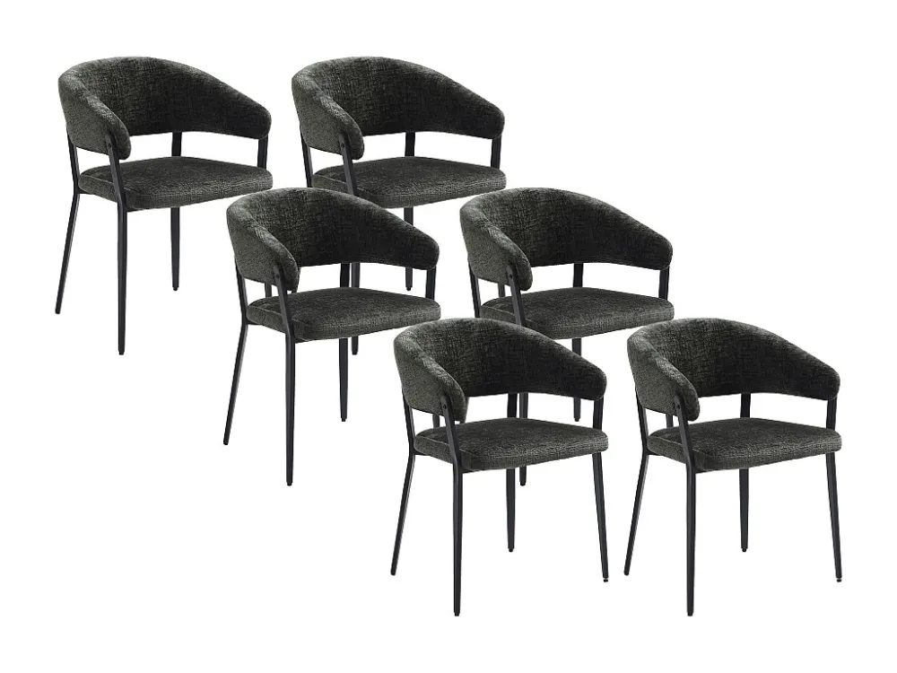 Set van 6 stoelen met armleuningen van stof en zwart metaal - Groen - AVRELA