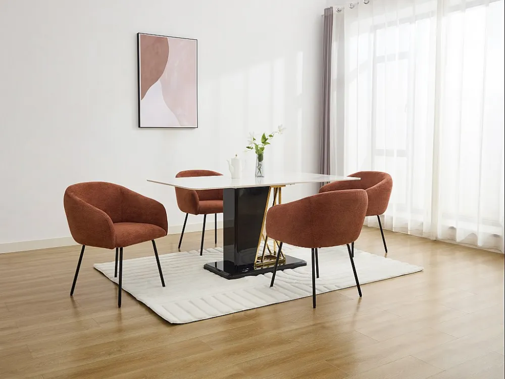 Set van 2 stoelen met armleuningen van stof met textuur en zwart metaal - Terracotta - NISTOSIA