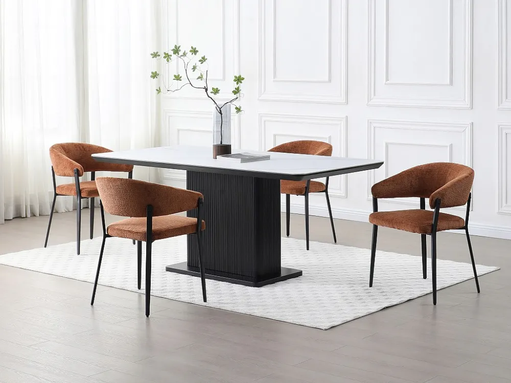 Set van 6 stoelen met armleuningen van stof en zwart metaal - Terracotta - AVRELA