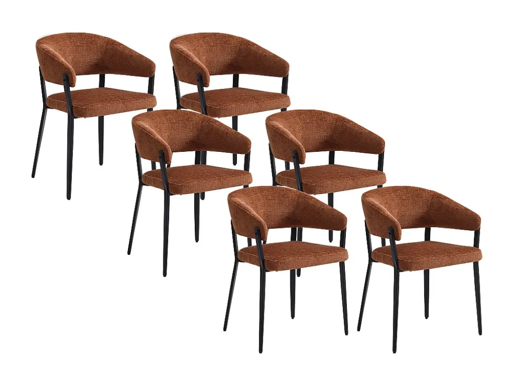 Set van 6 stoelen met armleuningen van stof en zwart metaal - Terracotta - AVRELA