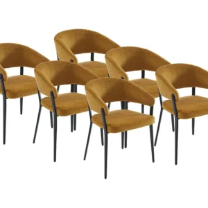 Set van 6 stoelen met armleuningen van stof en zwart metaal - Mosterdgeel - AVRELA