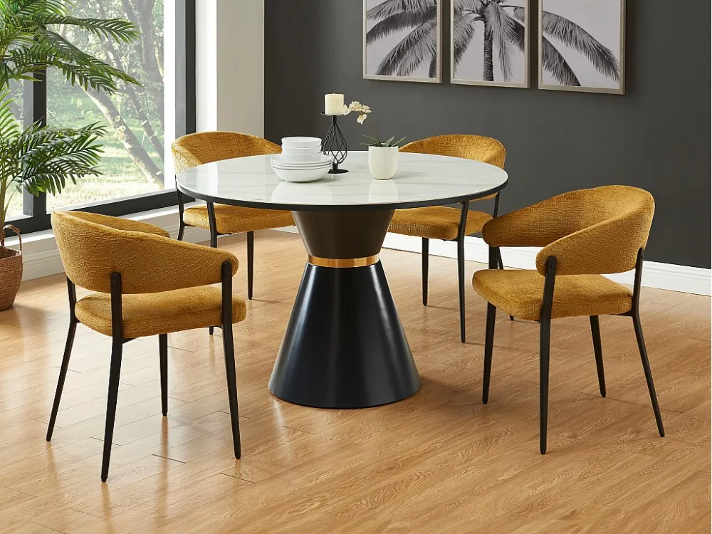 Set van 6 stoelen met armleuningen van stof en zwart metaal - Mosterdgeel - AVRELA