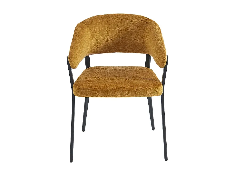Set van 6 stoelen met armleuningen van stof en zwart metaal - Mosterdgeel - AVRELA