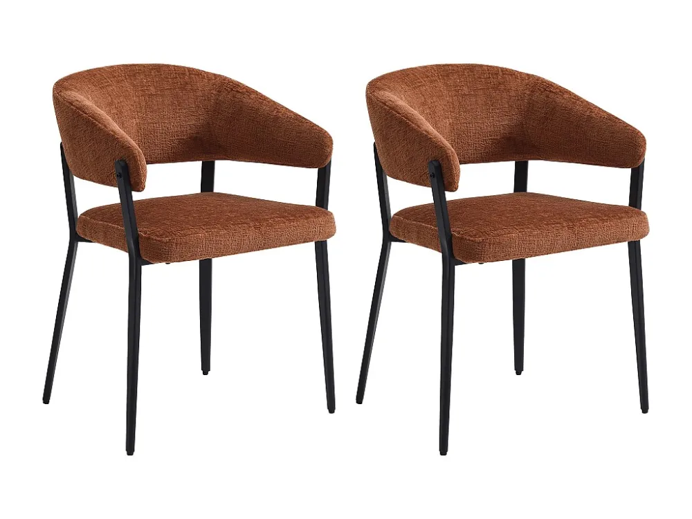 Set van 2 stoelen met armleuningen van stof en zwart metaal - Terracotta - AVRELA