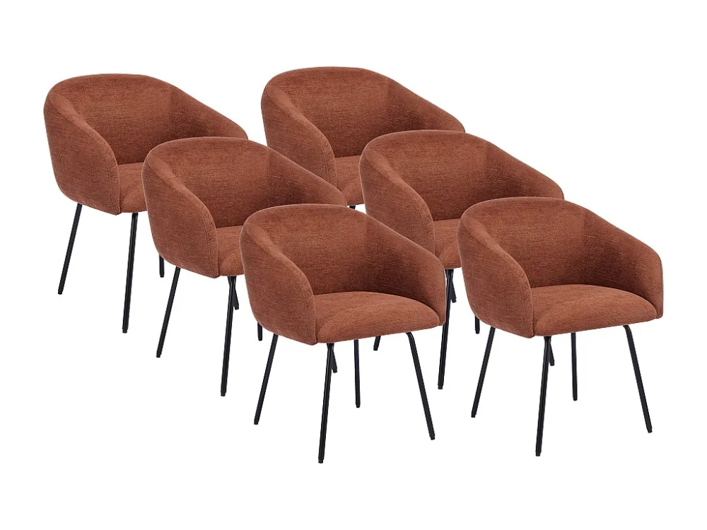 Set van 6 stoelen met armleuningen van stof met textuur en zwart metaal - Terracotta - NISTOSIA
