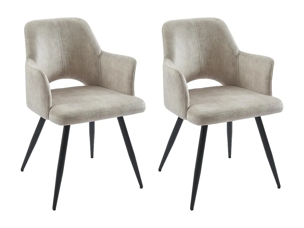 Set van 2 stoelen met armleuningen van stof en zwart metaal - Beige - KADIJA