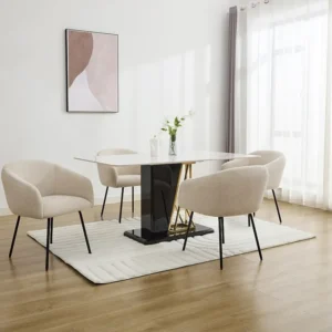Set van 6 stoelen met armleuningen van stof met textuur en zwart metaal - Crèmewit - NISTOSIA
