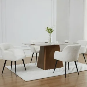 Set van 6 stoelen met armleuningen van boucléstof en zwart metaal - Wit - HEKA