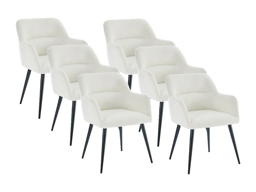 Set van 6 stoelen met armleuningen van boucléstof en zwart metaal - Wit - HEKA